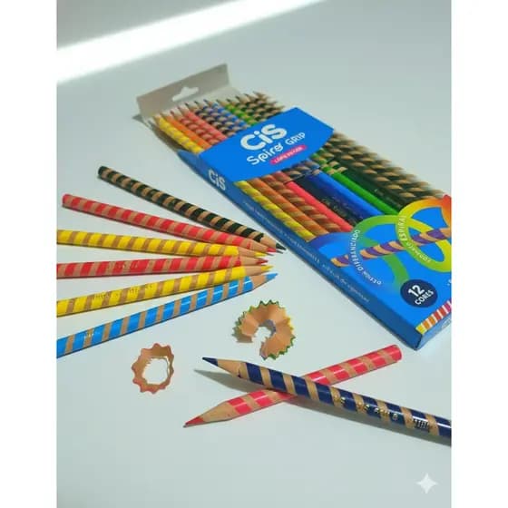 Lápis de Cor Cis Spiro Grip com 12 Cores Formato Espiral