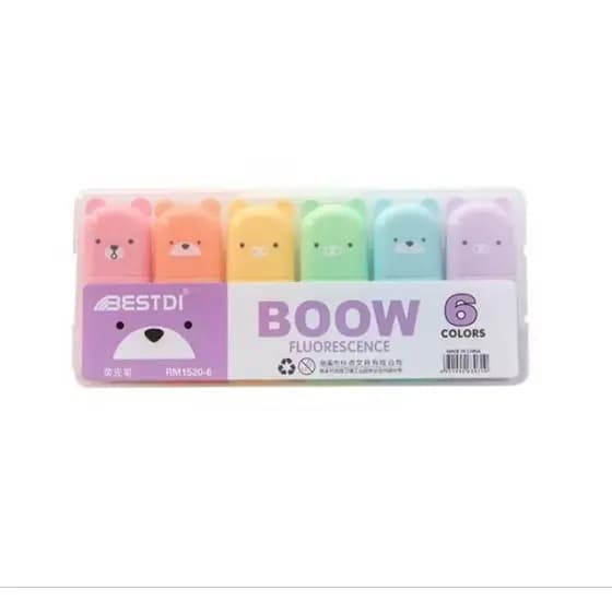 Mini Marca Texto Ursinhos 6 Cores Estojo Com Texto Boow