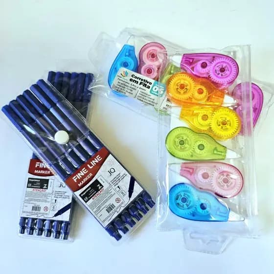 6 Canetas Fineline 0,4 mm + 6 Corretivos coloridos em fita