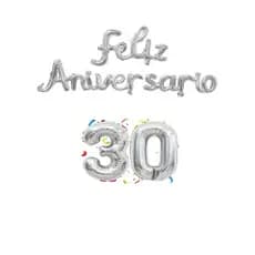 Kit - 2 Uni De Balao Números 16POL 40 CM Prata + Balão Metalizado Faixa Prata "Feliz Aniversário"