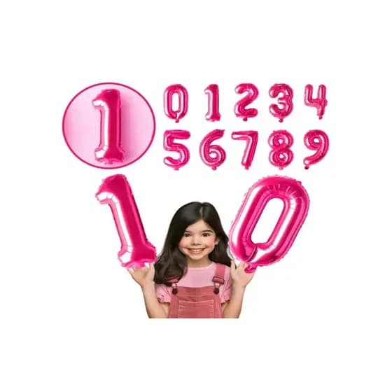Kit 2 Uni Balão Metalizado Número Pink 36CM 16" Pol Decoração Material Aniversario Com Sacolinha