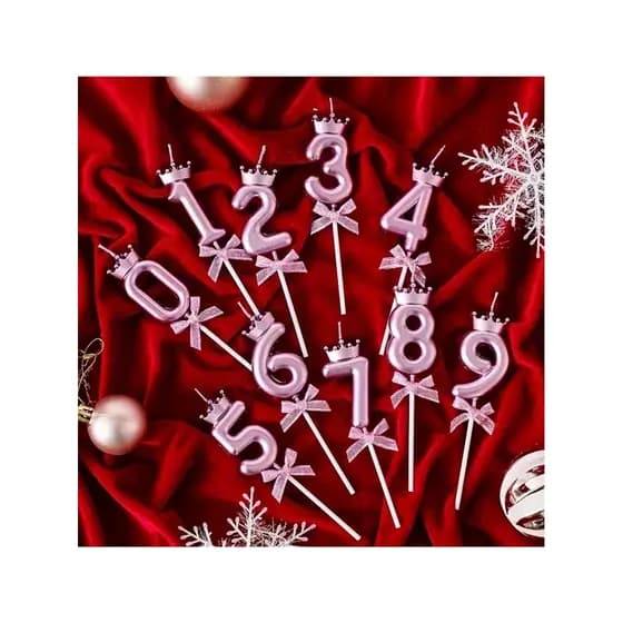 Kit 2 - Velas De Aniversario Numero Rosê Decorativo de Aniversário Topo De Bolo Com Coroa Laço