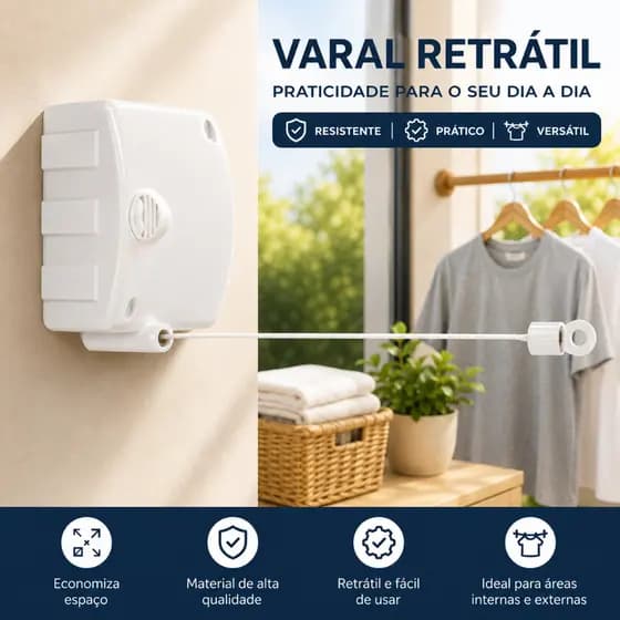 Varal de roupas Retrátil de parede Automático com trava Modular Extensível 6 Metros Secagem Rápida Durável