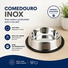 Comedouro pote Cachorro Gato alimentação Antiderrapante Grande Redondo Inox Para  Resistente Durável