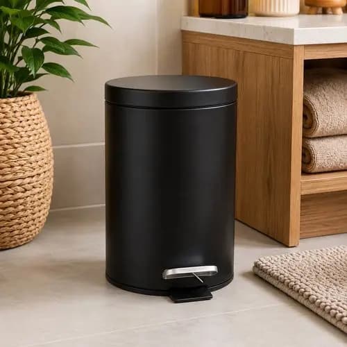 Lixeira preta 5 litros Com Pedal Tampa Acionamento Manual Compacta Residencial