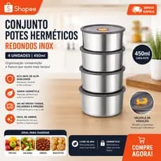 Conjunto Potes Herméticos Redondos Inox 450ml Organização Conservação com válvula de ventilação