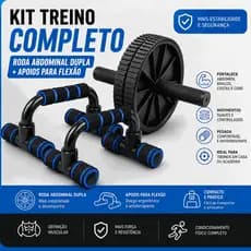 Roda Abdominal Dupla para Exercícios e Apoios para Flexão de Braço kit treino em casa e academia
