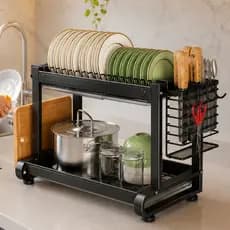 Escorredor Louças Bancada Duplo porta pratos Organizador Multifuncional Preto Fosco Cozinha