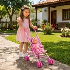 Carrinho Boneca Infantil Dobrável Brinquedo Portátil Presente Criança Rosa Seguro Leve Fácil Transporte