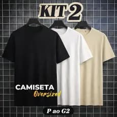 Kit 2 Camiseta Plus Size Gola Canelada G1 ao G4 Streetwear Basica