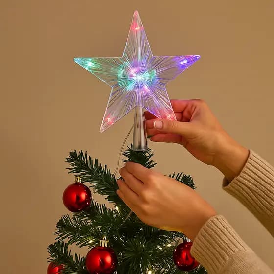 Estrela Topo de Árvore Natalina com LED Colorido 127V – Ponteira Decorativa