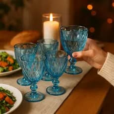 Conjunto 6 Taças Vidro Azul 330ml Design Elegante Vinhos Drinks Milbani Presente de Natal Fim de Ano