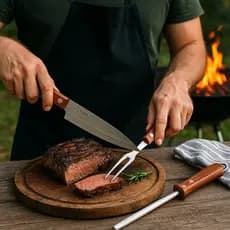 Kit Conjunto Churrasco 3 Peças Inox – Faca, Chaira e Garfo