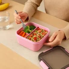 Marmita Saladeira Pote com Divisória e Talher 1,1 Litro – Portátil e Vedada-Cor Rosa