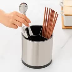 Porta Talheres de Inox com Preto – Organizador Compacto e Sofisticado Cozinha