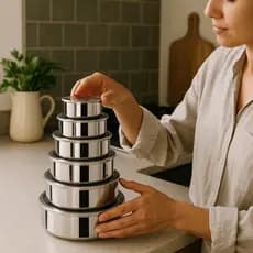 Conjunto 5 Potes Herméticos Inox com Tampa Plástica Despensa Cozinha Geladeira