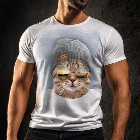Camisa Camiseta Masculina Gato Oculos Toca
