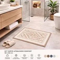Tapete Atoalhado Kit Confort 50x80cm Banheiro Cozinha Sala Algodão Lavável na Máquina Diversas Cores