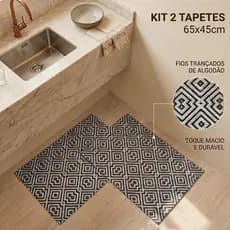 Kit 2 Tapetes Algodão Lavável 45x65cm Leve Macio Secagem Rápida Cozinha Banheiro Porta