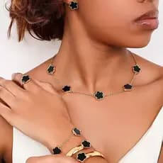 [Entrega 24 horas]5 peças-18k banhado a ouro pulseira não desbotada trevo de cinco folhas colar anel orelha conjunto