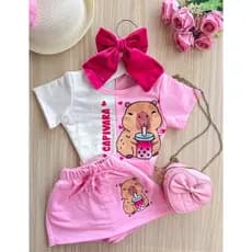 Conjunto Infantil Capivara Menina/ Conjunto Blusa e Short Saia Capivara Moda Infantil