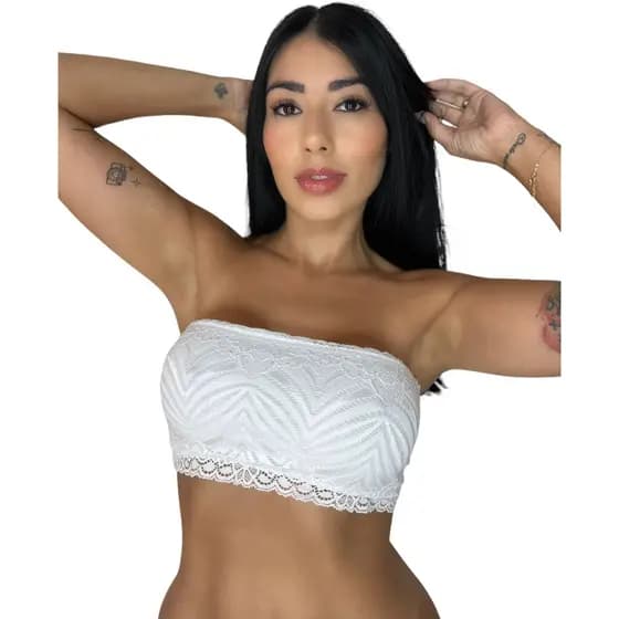 Top Faixa Renda Sem Bojo Tomara que Caia Cropped Bloguerinha