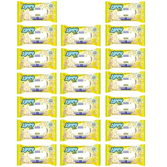 Kit 20 Pacotes Toalha Umedecida Lippy Kids Direto Da Fábrica (960 Toalhas)