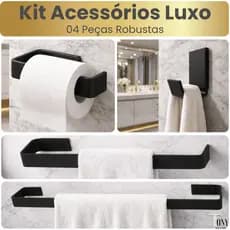 Kit Acessórios Banheiro Lavabo Luxo Preto Em Metal Alta Qualidade Robusto 04 Peças