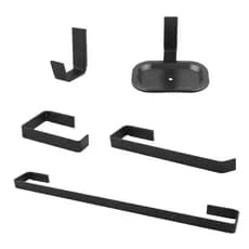 KIT ACESSORIOS 05 PEÇAS QUADRADO PARA BANHEIRO SEMI LUXO PRETO FOSCO COM SABONETEIRA INOX