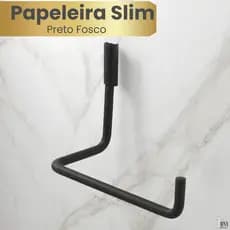 Porta Papel Higiênico Papeleira Slim Redondo De Parede Para Banheiro Preto Fosco