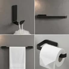 Kit Acessórios Banheiro Lavatório Quadrado Preto Fosco 4 Peças Metal Suporte Toalheiro