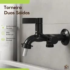 Torneira Jardim Lavanderia P/ Maquina de Lavar Tanquinho Duas Saídas Preta
