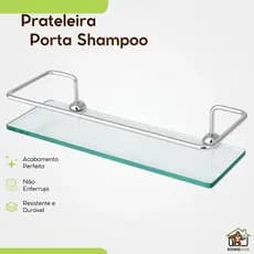 Prateleira Porta Shampoo Multiuso Suporte Banheiro Lavatório Vidro Incolor Reto 30cm