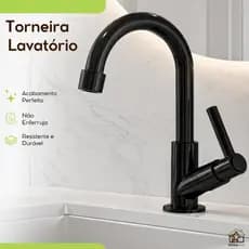 Torneira Bancada Pia Banheiro Lavatório Lavabo Preta All Black ABS 1/4 de Volta