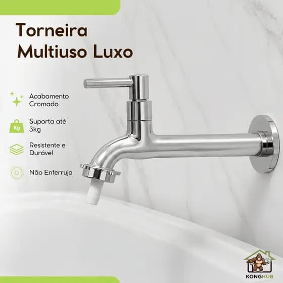 Torneira Longa Com Bico Parede Para Jardim Tanque Maquina Lavanderia Cromada