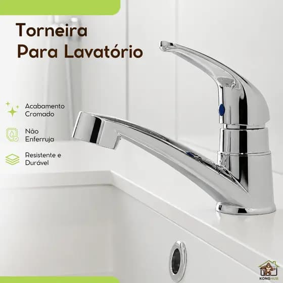 Torneira Para Lavatório Bancada Pia Banheiro Água Fria Bica Baixa ABS Cromada MonoUP