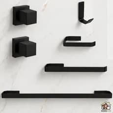 Kit Acessórios Banheiro Preto  + 2 Acabamento Registro Metal Padrão Deca Gaveta Pressão 1/2 3/4