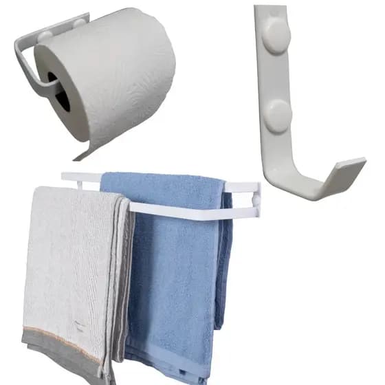 Kit 3 Peças Acessório P/ Banheiro Branco Toalheiro Duplo 60cm