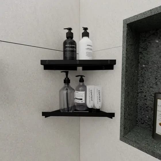 Porta Shampoo Sabonete Parede Banheiro Suporte Canto Preto