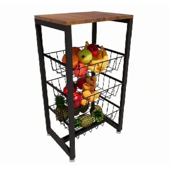 Fruteira De Chão Em Aço Cozinha Suporte Bebedouro Amadeirado