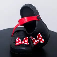 Babuche Infantil Menina Laço Delicado Minie Preto Antiderrapante Leve