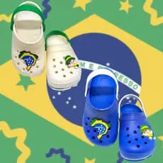Sandália Babuche Papete Infantil Menino Branco Azul Brasil Copa Do Mundo Confortável