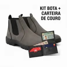 kit botina camurça + carteira slim de couro legitimo