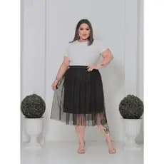 Saia Tule Midi de Brilho Glitter Forrada Lisa Moda evangélica Festividade Congresso