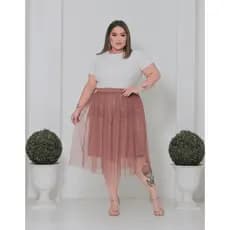 Saia Tule Midi Plus forrada Lisa Moda evangélica Festividade Congresso