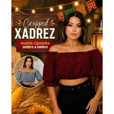 Blusinha Cropped Xadrez Ciganinha com Elástico Feminina Festa Junina Arraiá Caipira