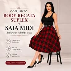 Conjunto Saia Godê e Body Regata Suplex Moda Modesta Chique Elegante