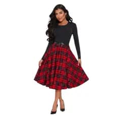 KIT FEMININO BODY MANGA LONGA COM SAIA MIDI POÁ CINTURA ALTA RODADA