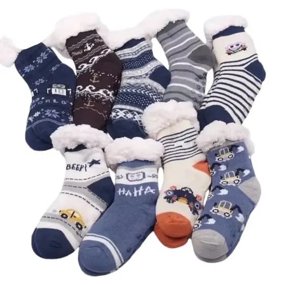 Meia Infantil  Termica De Lã Grossa De Corte Alto Para O Calor Do Inverno. Antiderrapante