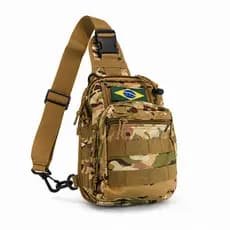 Mochila Tática Militar Transversal Shoulder Bag Impermeável Com Patch Brasil